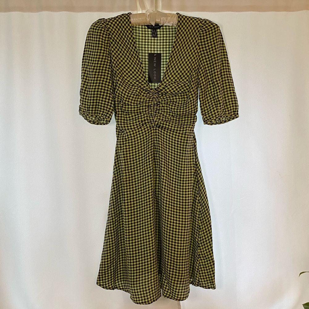 New Look Yellow and Black Gingham Dress with Ruching.